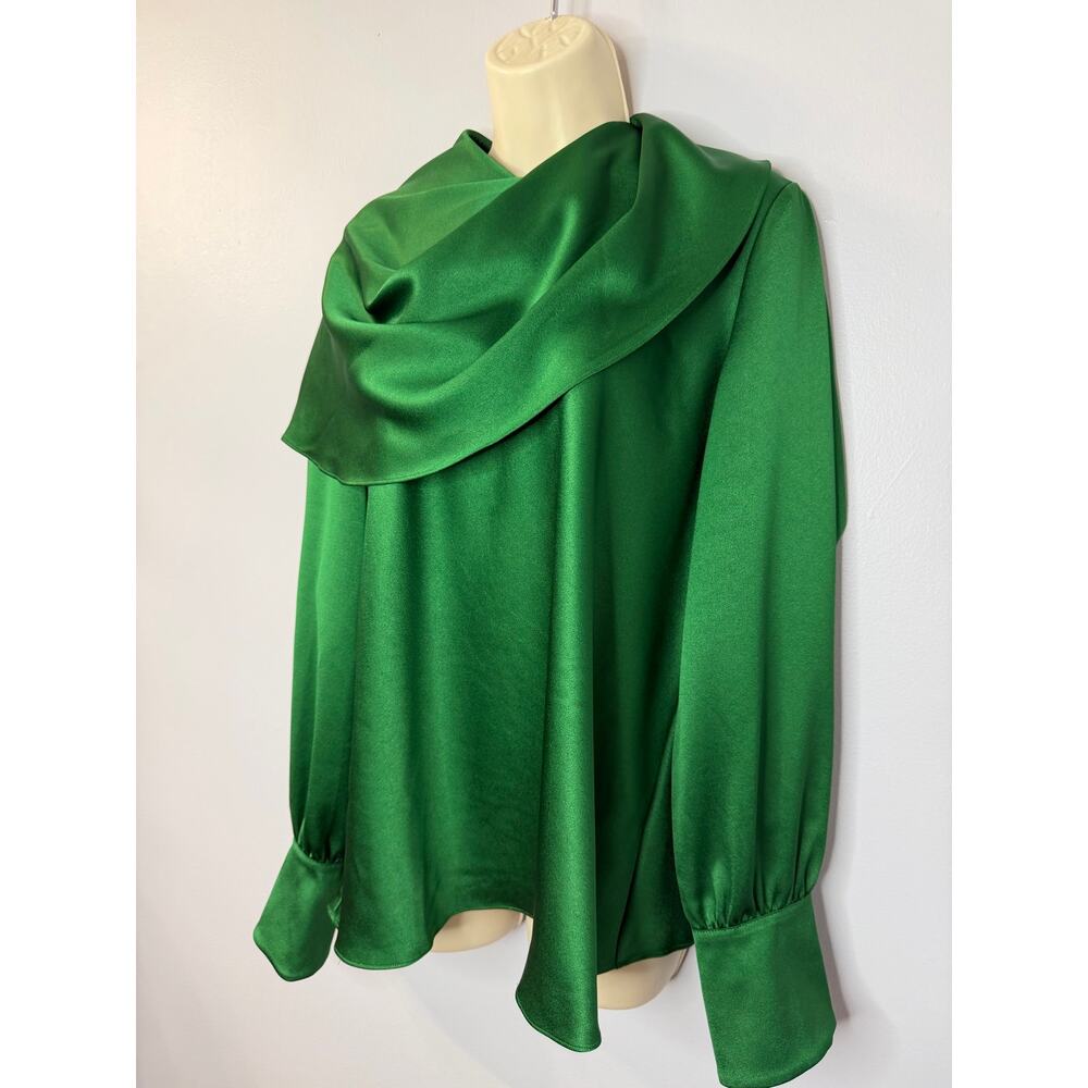The Fold Ocana Satin Long Sleeve Blouse Deep Emerald Women's 14 New Elegant - Picture 5 of 13